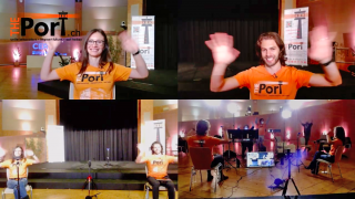 Presenters waving with views from different angles (front and back)