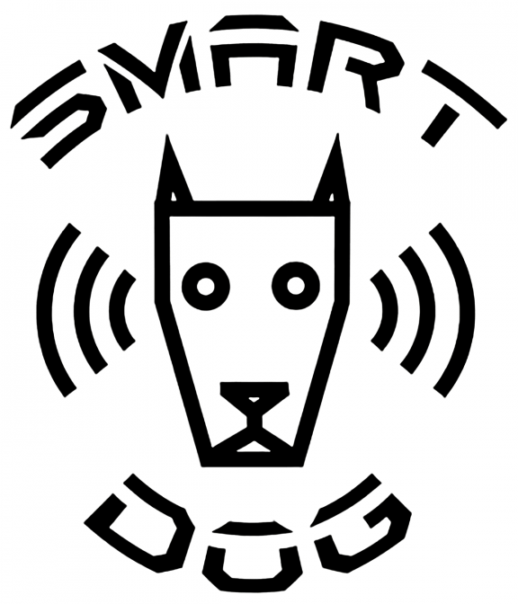 Logo of a dog with signals left and right.
