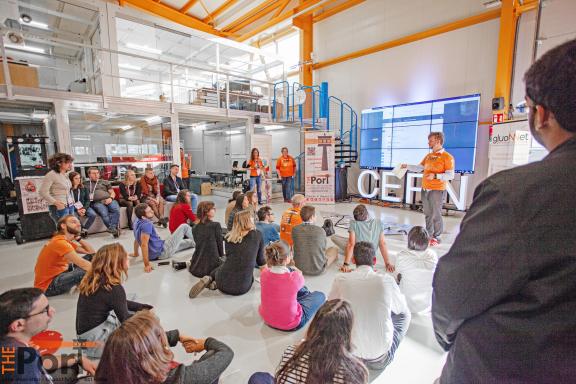 Gathering of people in Cern's Idea-Square