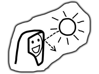Drawing of a child wearing a mask to protect from sunlight.