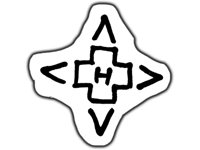 Drawing of a compass rose with a big "H" in the middle.