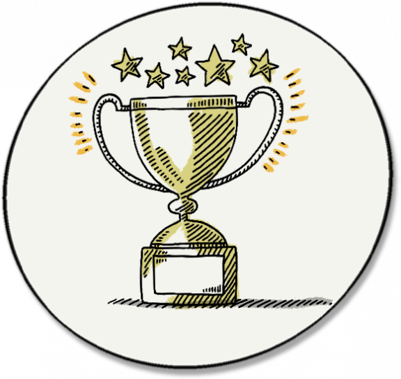 Drawing of a trophy with stars shining above
