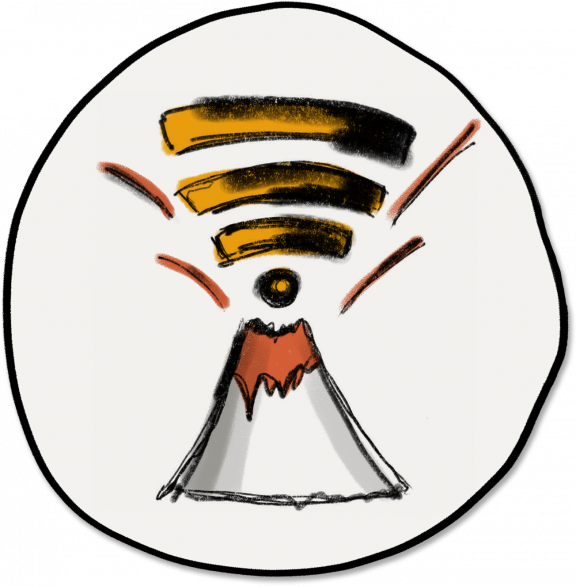 Drawing of a volcano combined with the wireless-LAN pictogram
