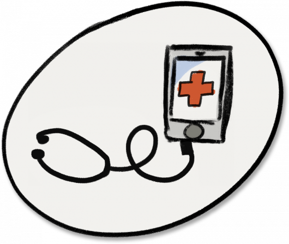 Drawing of a stethoscope attached to a smartphone