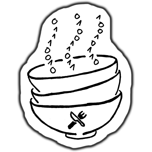Graphic of data rising from a stack of food bowls.