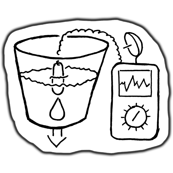Graphic of a device checking the quality of soil in a pot.