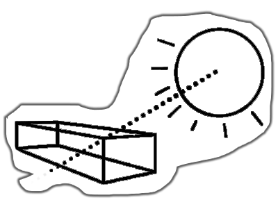 Drawing of the sun shining on a box.