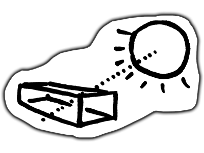 Drawing of sunlight shining onto a box.