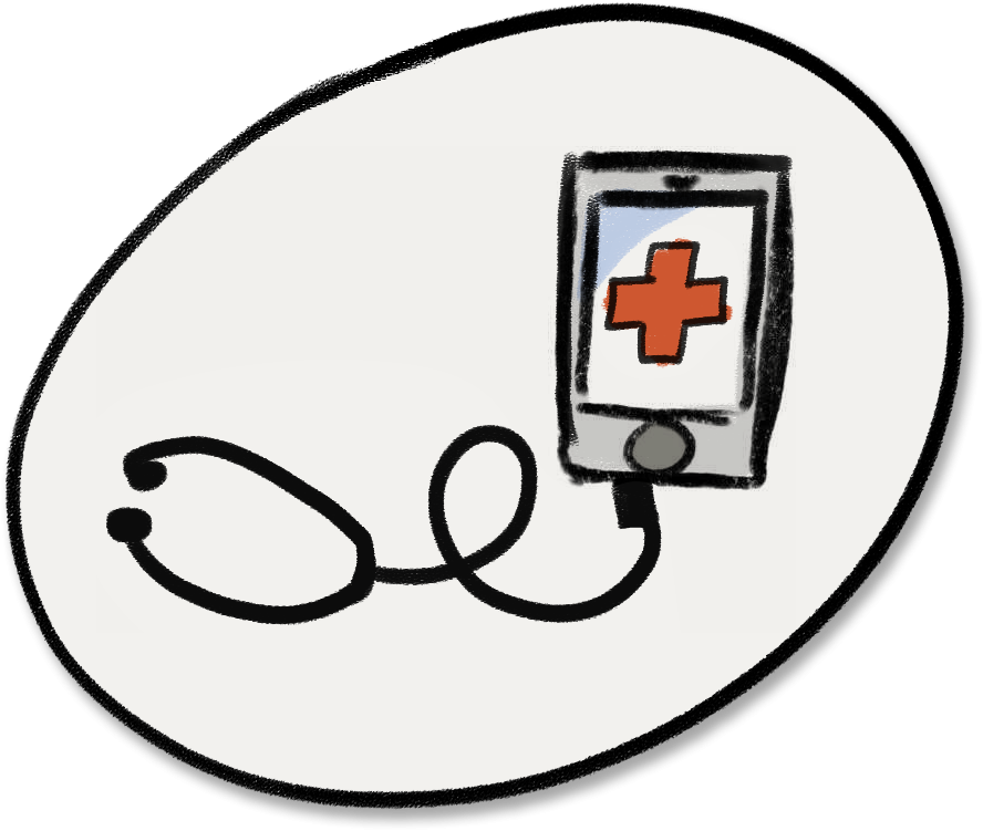 Drawing of a stethoscope attached to a smartphone